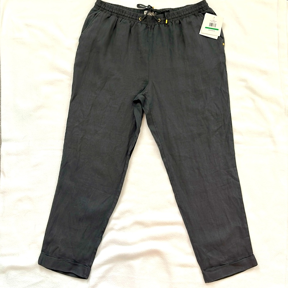 NWT Ellen Tracey Linen Cropped Pants Iron Gray Large - XL